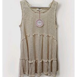 Umgee USA Sleeveless Lace Trim Tiered Ruffle Babydoll Top Boho Cottagecore